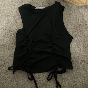 black crop tank with ties on side size small